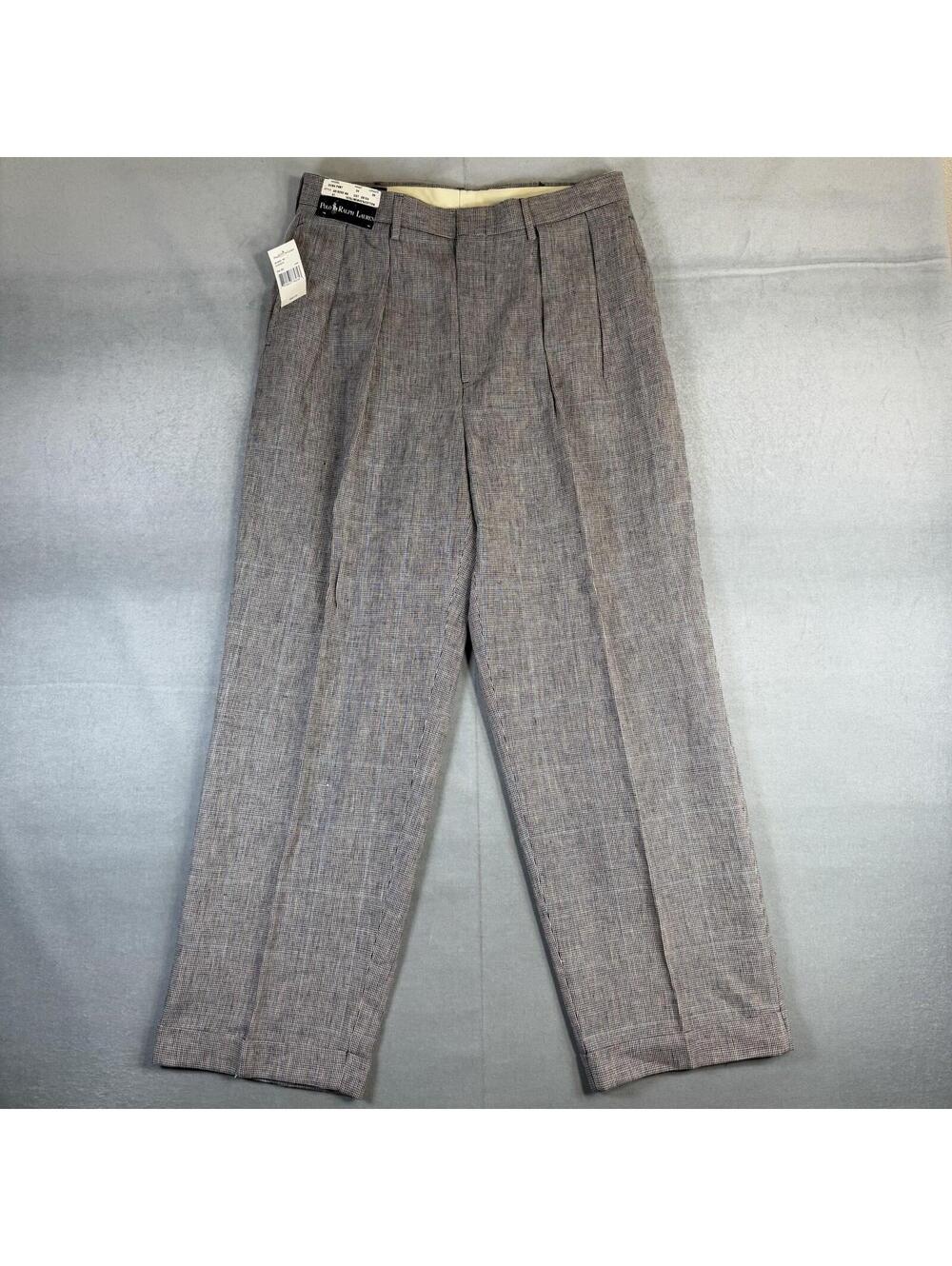 VTG Polo Ralph Lauren Siena Pant Mens 32x30* Gray Plaid Linen Cotton Relaxed 90s